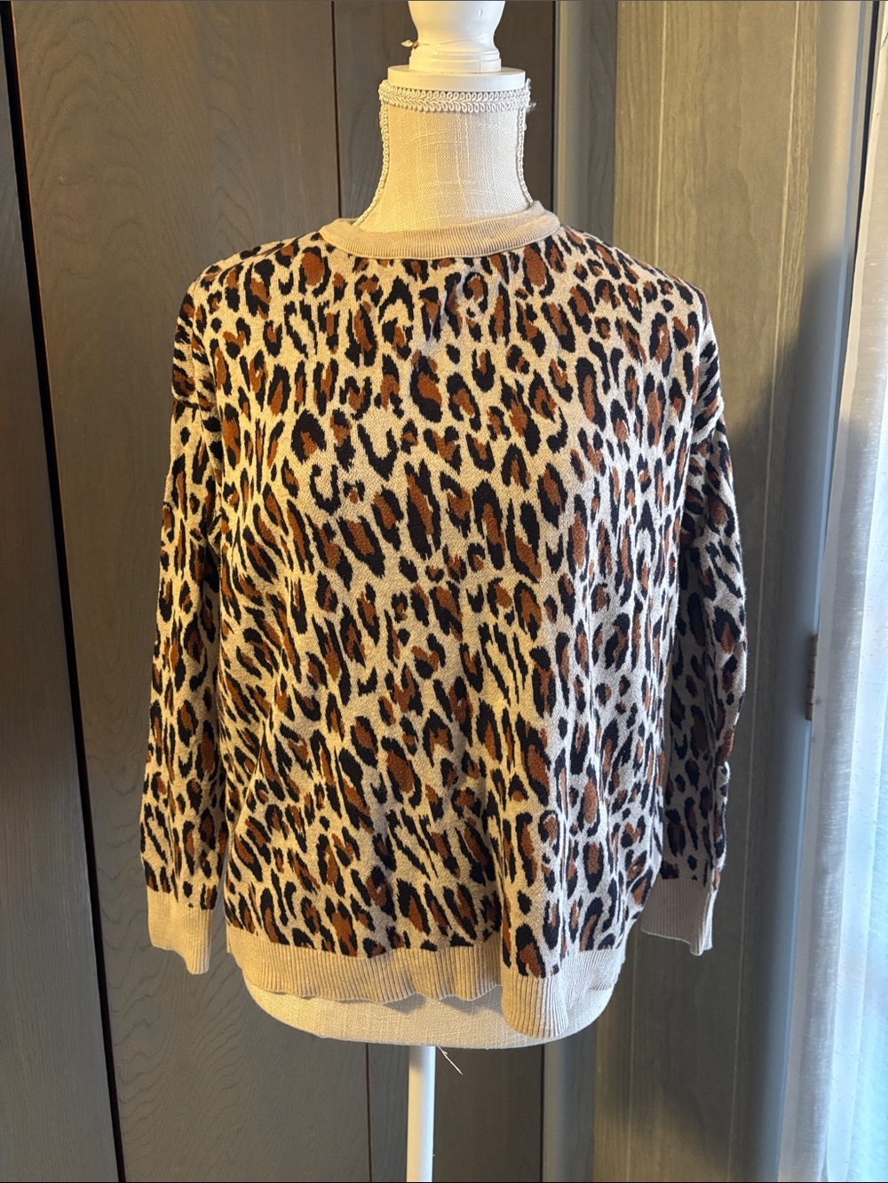 H&M Leopard Sweater Zip Animal Print Knit